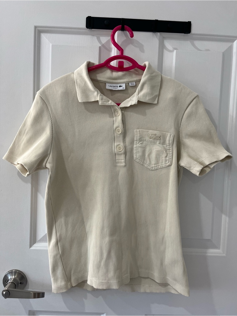 Lacoste Preppy Slim Fit Ribbed Polo Shirt – Beige / Cream – Size 40 (Est. US M)